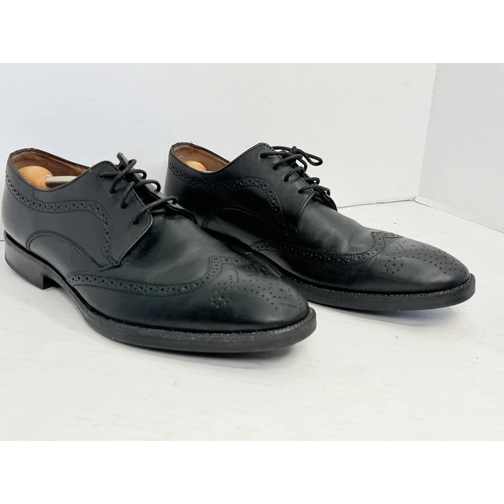 Johnston & Murphy Men's Oxford Leather Wingtip Sheepskin Shoes Sz 13M Black